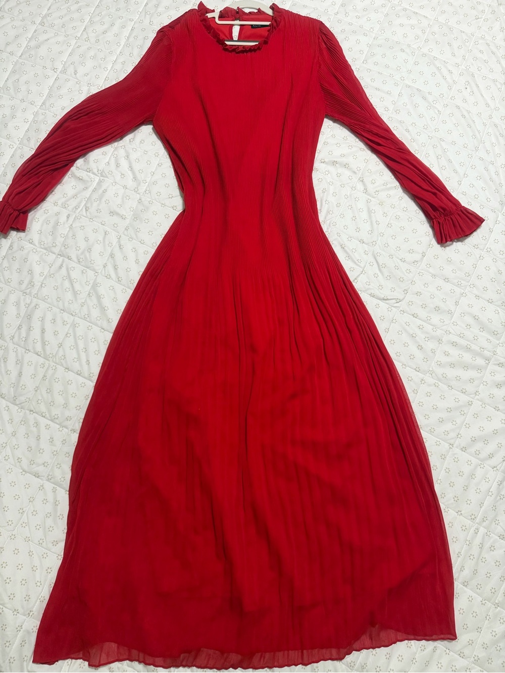 ICONIC London Red Pleated Long Sleeve Maxi Dress